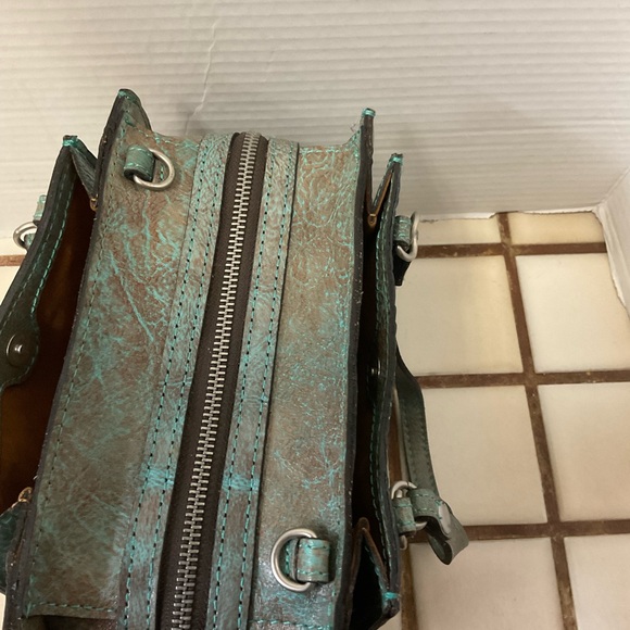 Patricia Nash Bag Satchel Crossbody Detachable Strap Turquoise Embossed Purse - Picture 7 of 13